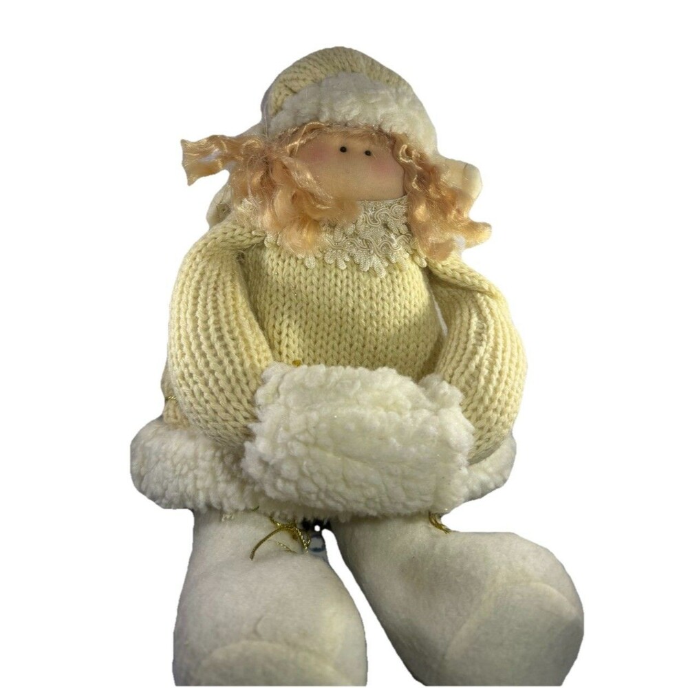 Plush Doll Mitchell Co TJ Collection Blond Curly Hair Knitted Outfit Girl Ivory